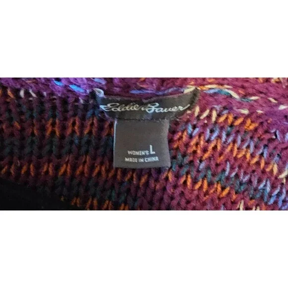 Eddie Bauer Sweater Womens Large Knit Hooded Pullover V Neck Front Pocket - Picture 3 of 5